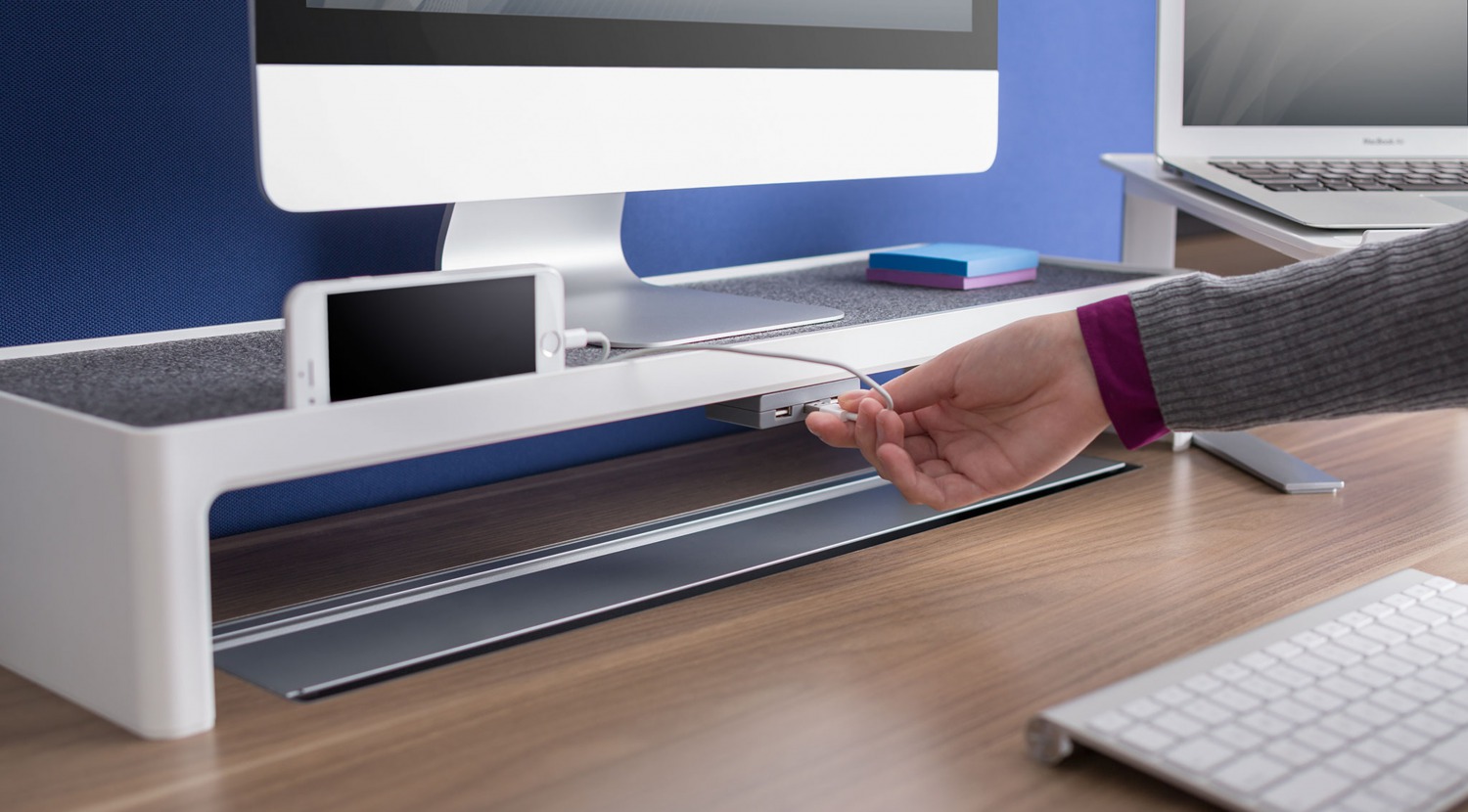 SOTO USB Charging Station, monitor bridge, and laptop shelf