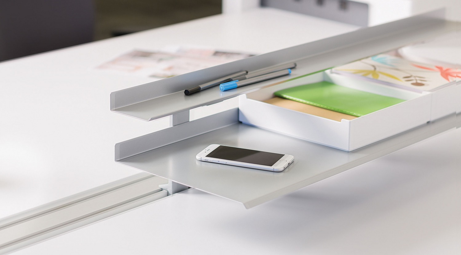 SOTO Shelves and Personal Box displayed to show how it can improve office organization.