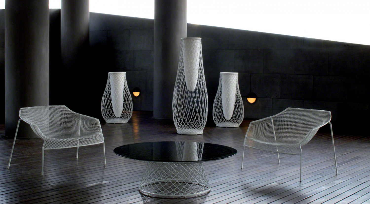 A lightweight mesh outdoor vase by Coalesse