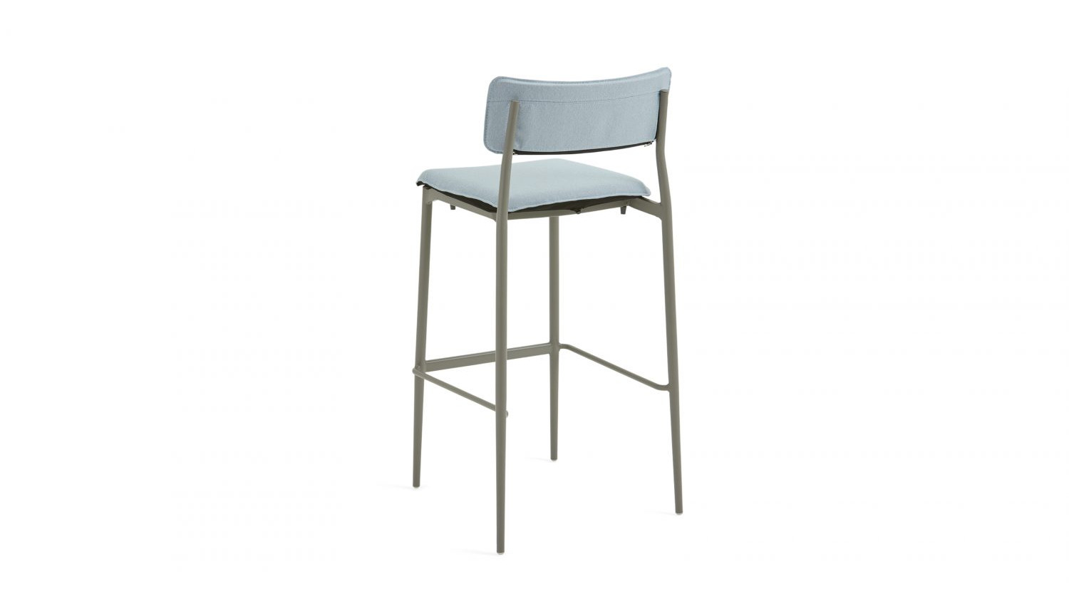 Simple Stool grey legs and blue seat cushion