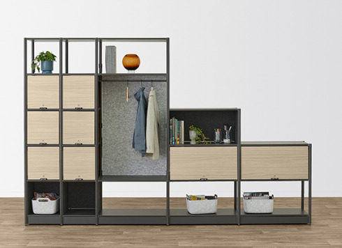 Flex active frame storage with coats hangers, shelfs
