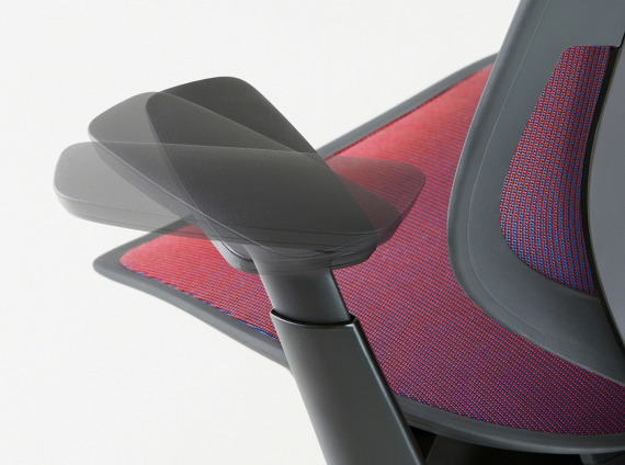 close up view to the arm rest of a Steelcase Karman chair