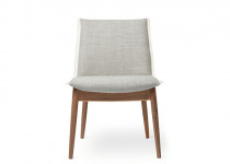 on white image of an embrace chair with white cushion and wooden base