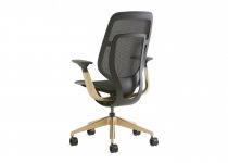 back view of a black karman chair with golden legs and arms