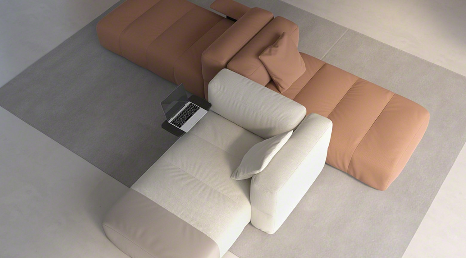 high view of two savina sofas