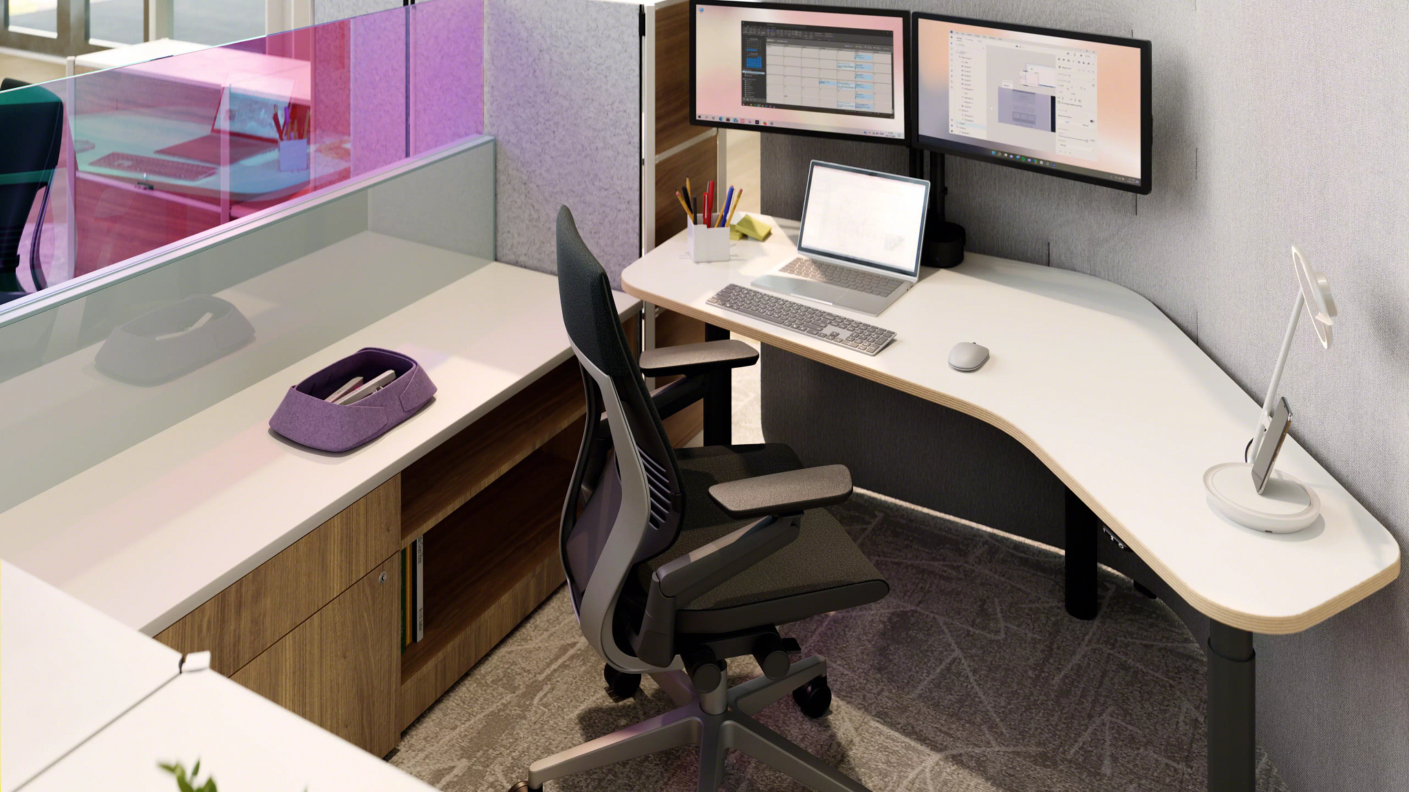 Bright shared workspace with workstations ready for hybrid teams