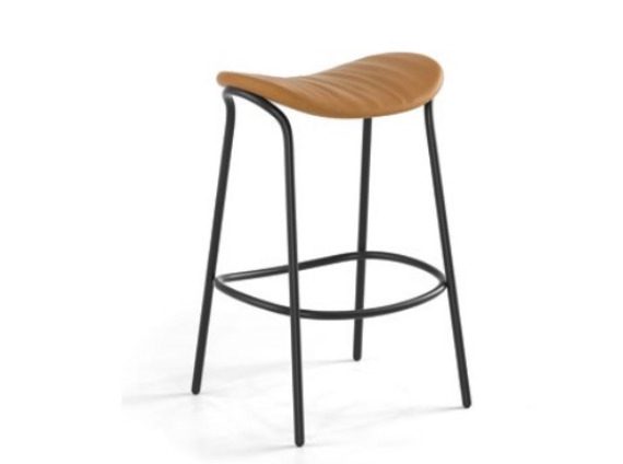 on white image of a funda stool with black metal legs and wooden seat